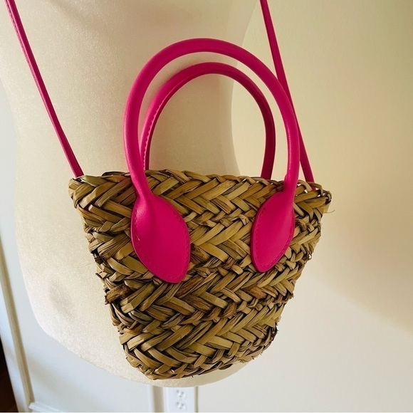 NWT Natural Straws Crossbody Bag / Shoulder Bag - Beige and Bright Pink - Barbie - Picture 8 of 16